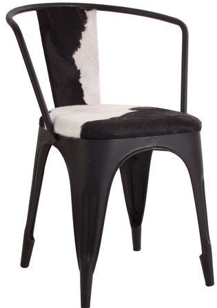 Chaise vintage peau noir et blanc et pieds métal noir Baila