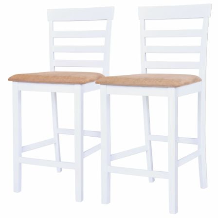 Chaises de bar 2 pcs Blanc Tissu