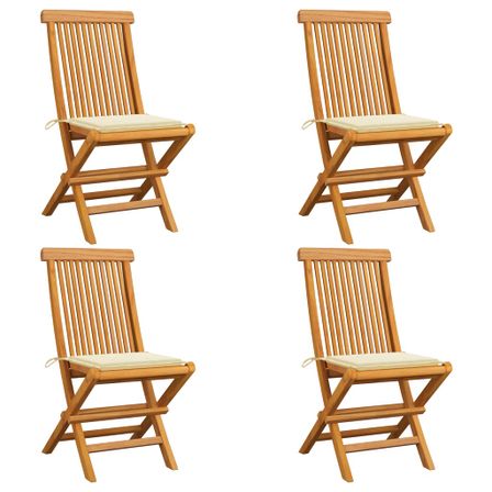 Chaises de jardin avec coussins crème 4 pcs Bois de teck massif