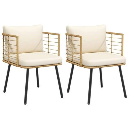 Chaises de jardin lot de 2 avec coussins naturel résine tressée