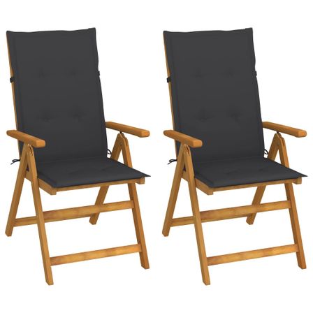 Chaises inclinables de jardin 2 pcs avec coussins Bois d'acacia 2
