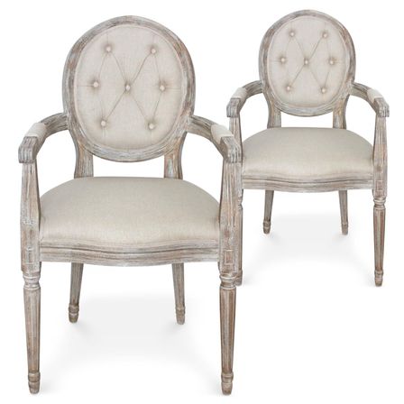 Chaises médaillon Louis XVI tissu beige - Lot de 2