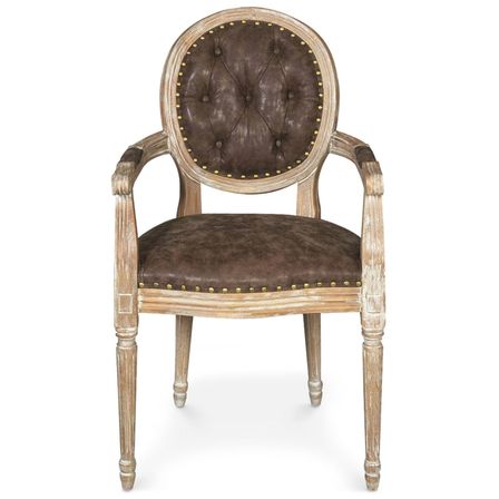Chaises médaillon Louis XVI tissu marron clouté - Lot de 2