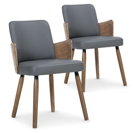 Chaises moderne bois naturel et simili gris Filipie - Lot de 2