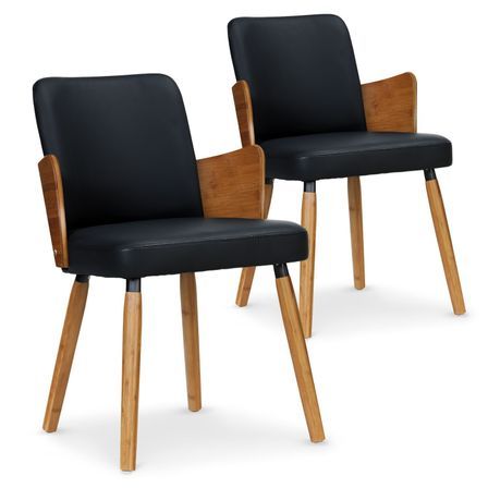 Chaises moderne bois naturel et simili noir Filipie - Lot de 2