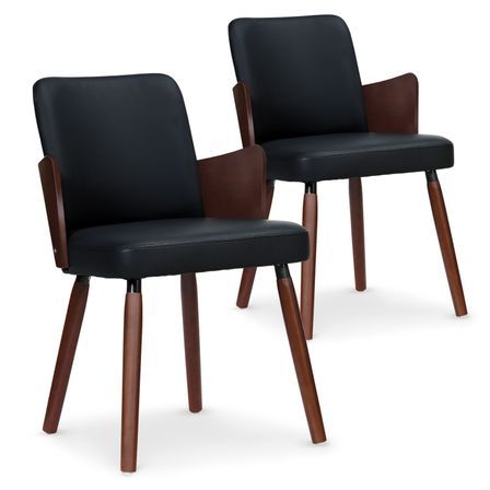 Chaises moderne bois noisette et simili noir Filipie - Lot de 2