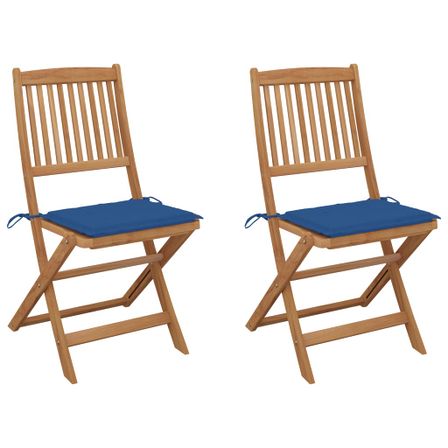 Chaises pliables de jardin 2 pcs avec coussins Bois d'acacia 18