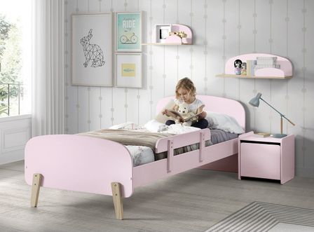 Chambre enfant 2 pièces bois laqué rose et pin clair Kiddy 90x200 cm