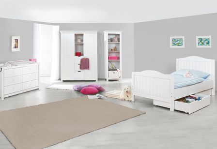 Chambre enfant 3 pièces pin massif blanc Nina 90x200 cm