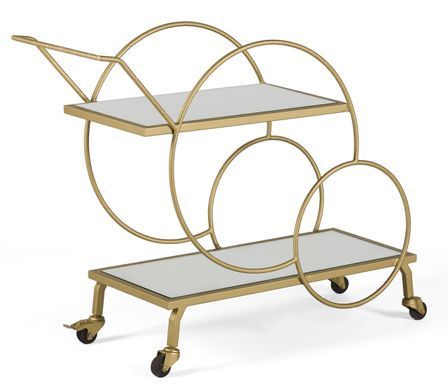 Chariot de bar VINO en miroir et métal doré – 81 cm