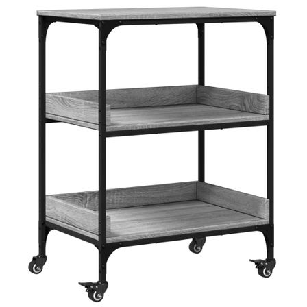 Chariot de cuisine en bois et métal Noir Bilio 60 cm - 3 niveaux