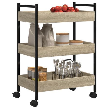 Chariot de cuisine en bois et métal Noir Kida 50 cm - 3 niveaux