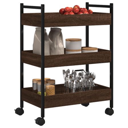 Chariot de cuisine en bois et métal Noir Kida 50 cm - 3 niveaux