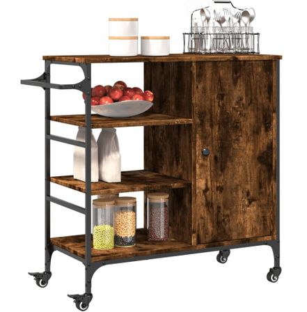 Chariot de cuisine en bois et métal Renivo 85 cm - 1 porte et 3 niveaux