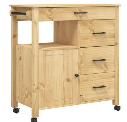 Desserte de cuisine en Pin massif Kitcha 84 cm - 1 porte et 4 tiroirs