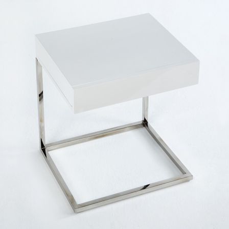 Chevet 1 tiroir bois laqué blanc et pied métal chromé Luna L 50 cm