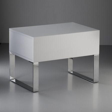 Chevet 1 tiroir bois laqué blanc et pieds métal chromé Luna L 63 cm