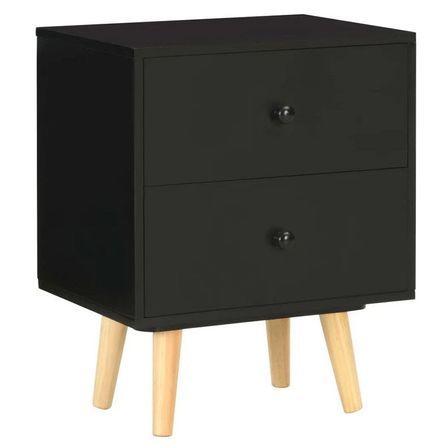 Chevet 2 tiroirs bois noir et pieds pin clair Occri - Lot de 2