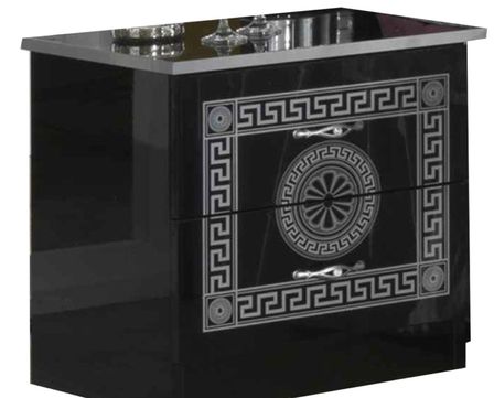 Chevet 2 tiroirs laqué noir et argenté Savana 50 cm