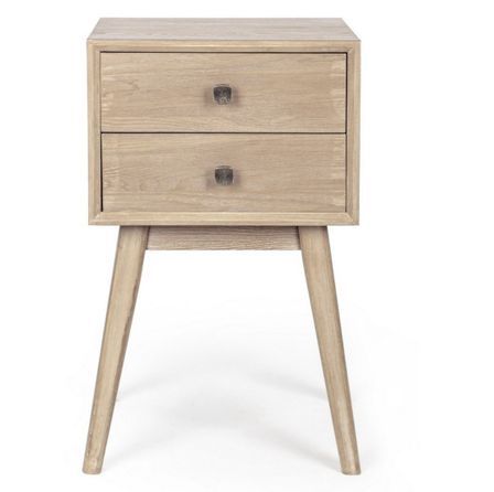 Chevet 3 tiroirs ALANNIS – bois massif naturel & poignées acier