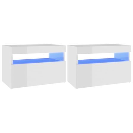 Chevet avec lumières LED 2 pcs Blanc brillant 60x35x40 cm