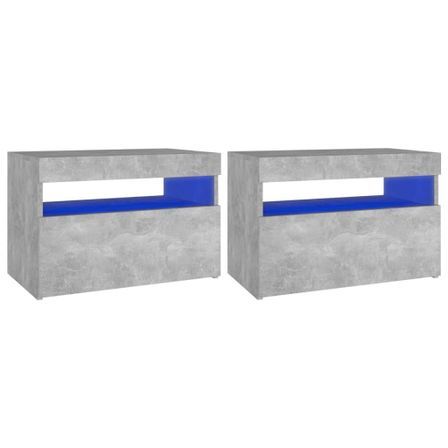 Chevet avec lumières LED 2 pcs Gris béton 60x35x40 cm