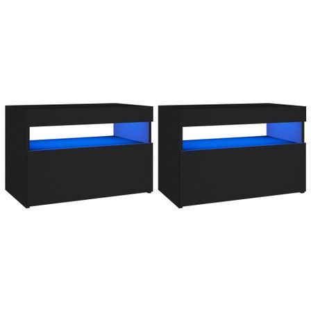 Chevet avec lumières LED 2 pcs Noir 60x35x40 cm