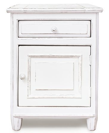 Chevet côté 1 porte en bois de manguier blanc patiné Kolita 50 cm