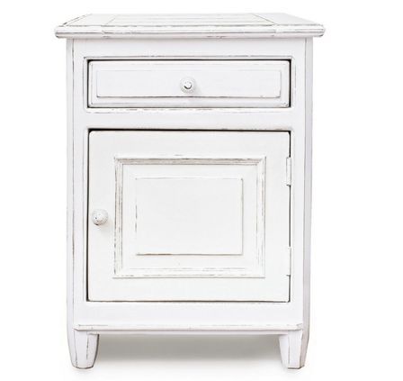 Chevet côté 1 porte en bois de manguier blanc patiné Kolita 50 cm