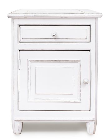 Chevet côté 1 porte en bois de manguier blanc patiné Kolita 50 cm