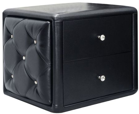 Chevet design 2 tiroirs simili cuir noir Sunna