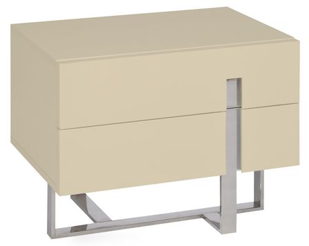 Chevet design bois laqué beige et pieds acier chromé Dezina