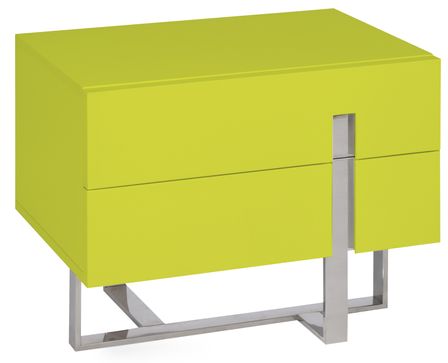 Chevet design bois laqué jaune et pieds acier chromé Dezina