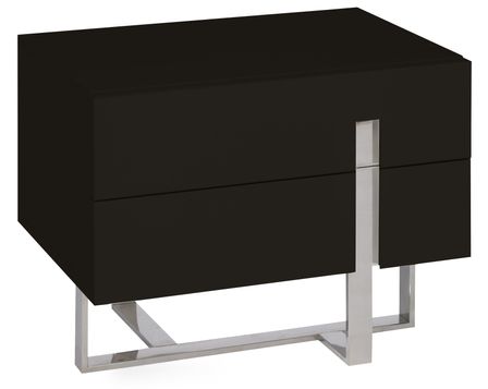 Chevet design bois laqué noir et pieds acier chromé Dezina