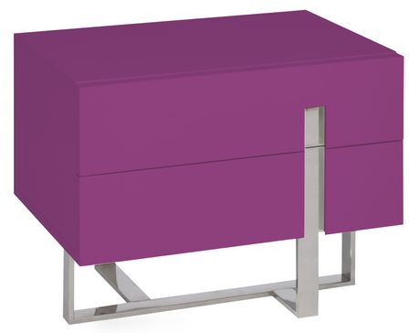 Chevet design bois laqué violet et pieds acier chromé Dezina