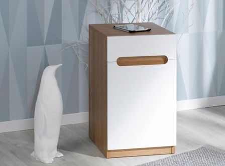 Chevet enfant 1 tiroir 1 porte blanc et bois clair Milo