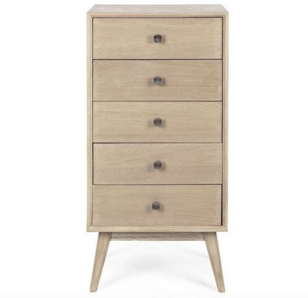 Chiffonnier 5 tiroirs ALANNIS – bois massif naturel & poignées acier