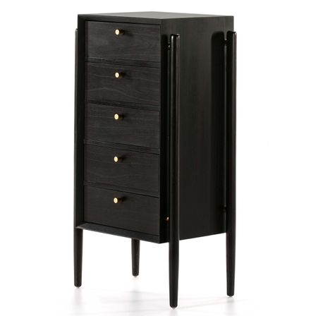 Chiffonnier 5 tiroirs bois massif noir Vazen