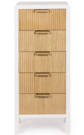 Chiffonnier 5 tiroirs CHARLEY – Blanc & naturel