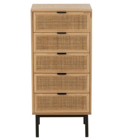 Chiffonnier 5 tiroirs KLAKO – Bois naturel & cannage