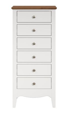 Chiffonnier 6 tiroirs bois massif blanc et naturel Elisa