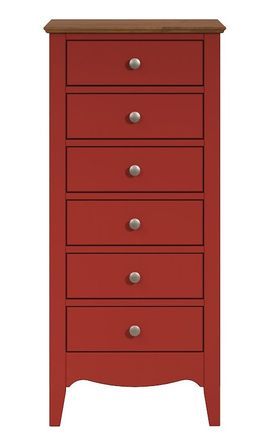 Chiffonnier 6 tiroirs bois massif rouge et naturel Elisa