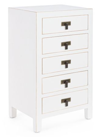 Chiffonnier bois de sapin blanc 5 tiroirs Peno L 44 cm