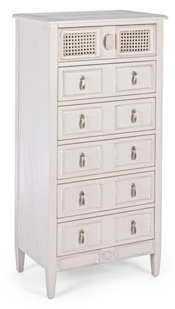 Chiffonnier en bois de sapin blanc 6 tiroirs Era L 56 cm