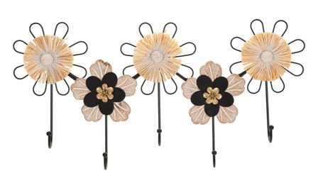 Cintre mural en fer, bois et raphia, 61 x 5,5 x 30,5 cm