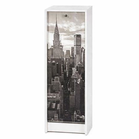 Classeur à rideau blanc BOSTA 104 cm – Meuble de rangement sécurisé 5 niches avec serrure
