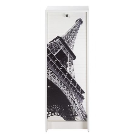 Classeur à rideau blanc BOSTA 104 cm – Meuble de rangement sécurisé 5 niches avec serrure