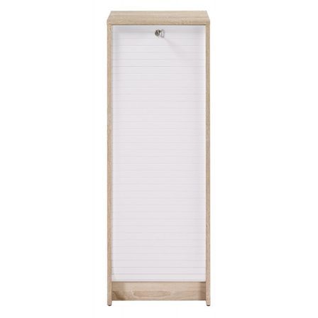 Classeur à rideau chêne clair BOSTA 104 cm – Meuble de rangement sécurisé 5 niches avec serrure