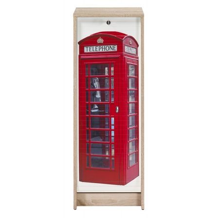Classeur à rideau chêne clair BOSTA 104 cm – Meuble de rangement sécurisé 5 niches avec serrure