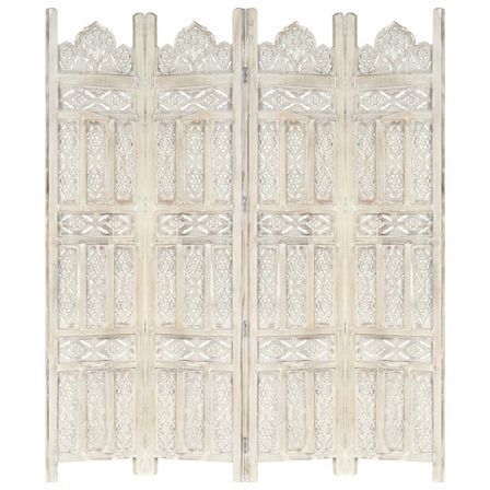 Cloison de séparation 4 panneaux Blanc 160x165 cm Bois manguier